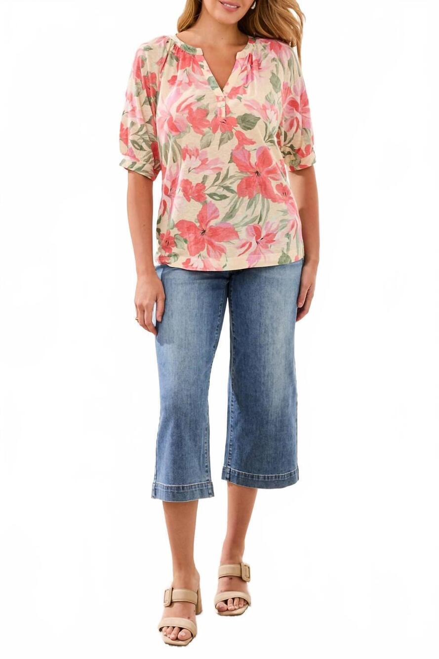 NEW TRIBAL elbow sleeve henley top in canvas-1821
